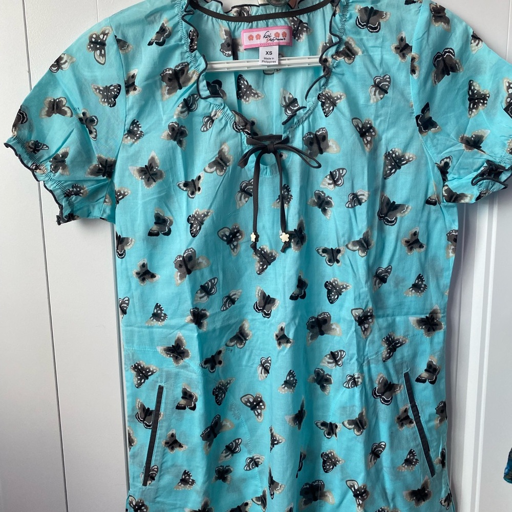 Koi Turquoise Butterfly Print Top